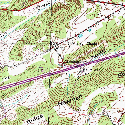 Topographic Map of Greenhill Cemetery, TN