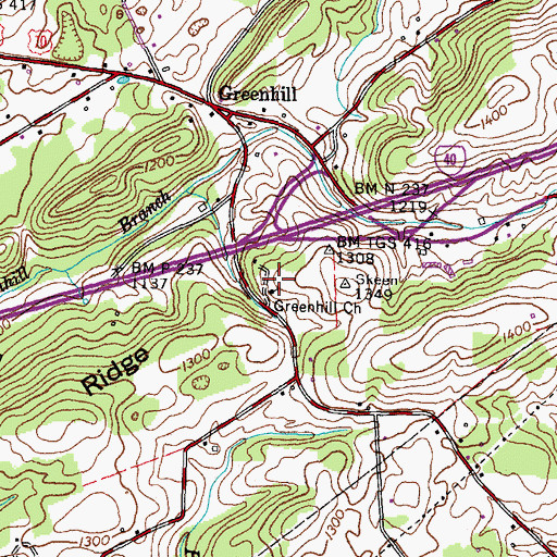 Topographic Map of Greenhill Church, TN