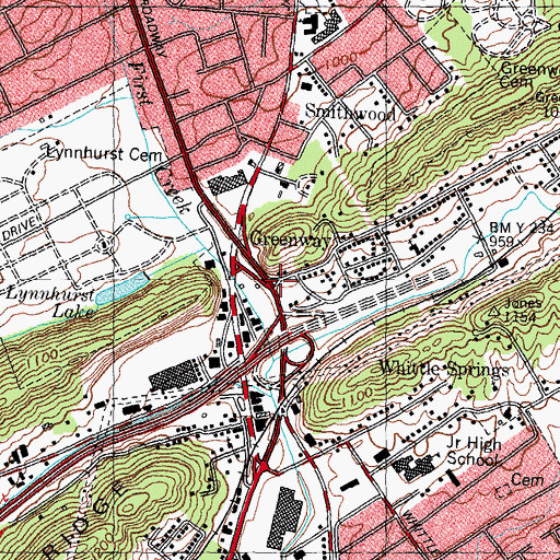 Topographic Map of Greenway, TN