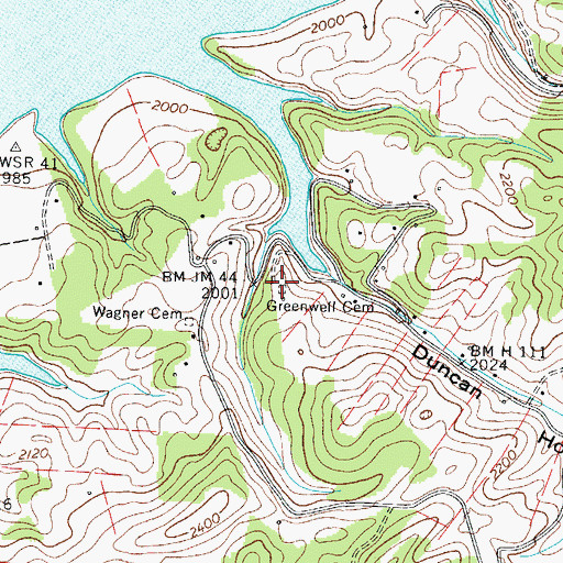 Topographic Map of Greenwell Cemetery, TN