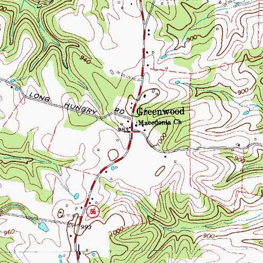 Topographic Map of Greenwood, TN