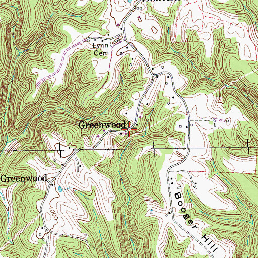 Topographic Map of Greenwood, TN