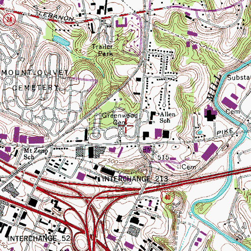 Topographic Map of Greenwood Cemetery, TN