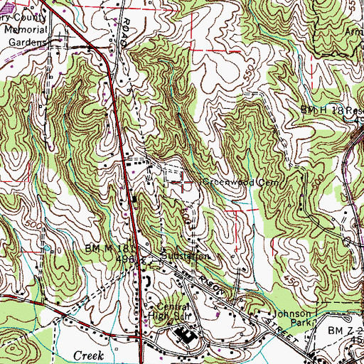 Topographic Map of Greenwood Cemetery, TN