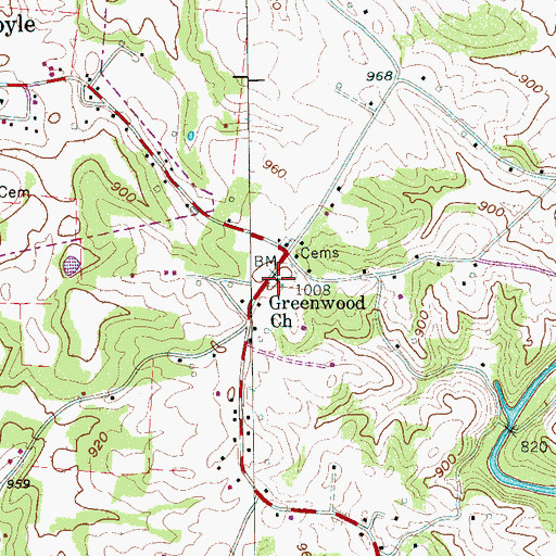 Topographic Map of Greenwood Church, TN