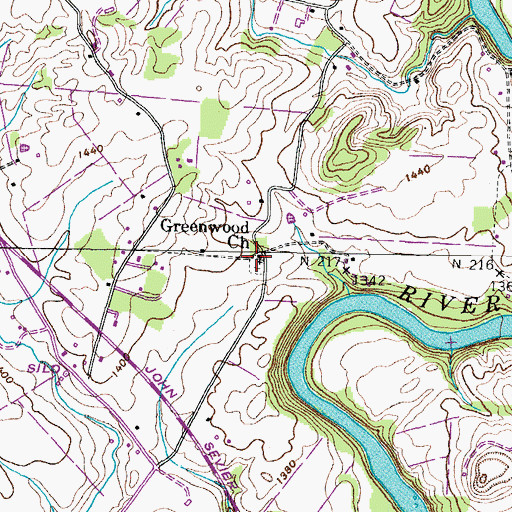 Topographic Map of Greenwood Church, TN