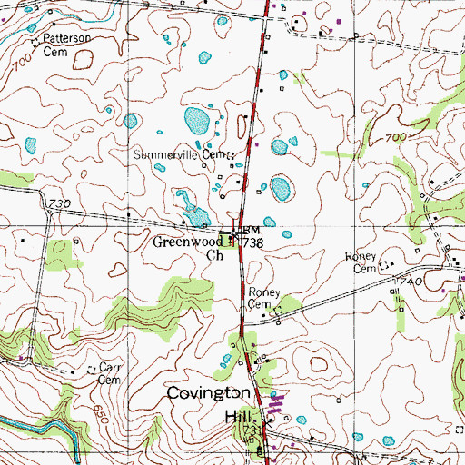 Topographic Map of Greenwood Church, TN