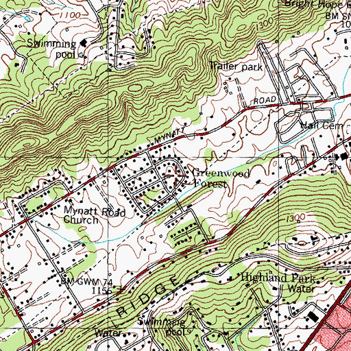 Topographic Map of Greenwood Forest, TN
