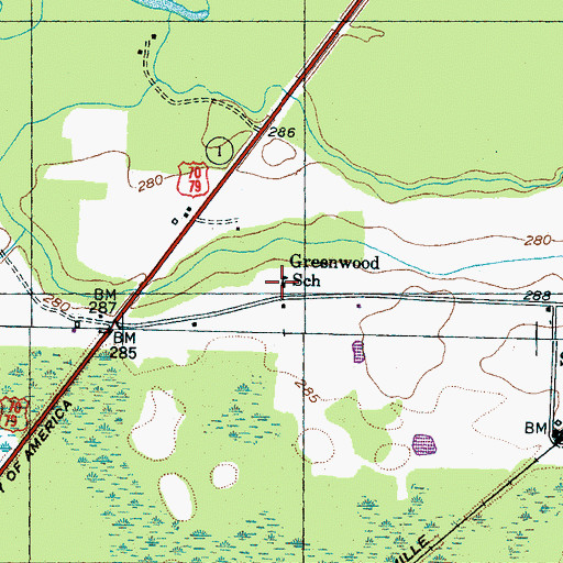 Topographic Map of Greenwood School, TN