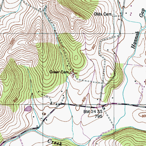 Topographic Map of Greer Cemetery, TN