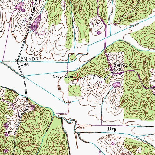 Topographic Map of Greer Cemetery, TN