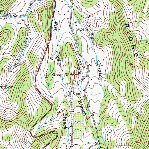 Topographic Map of Greer Cemetery, TN