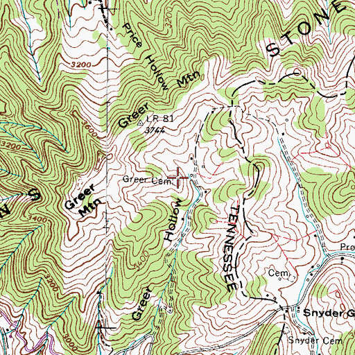 Topographic Map of Greer Cemetery, TN