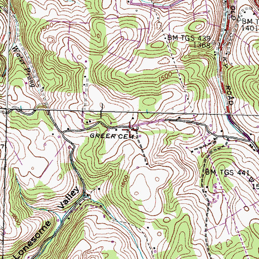 Topographic Map of Greer Cemetery, TN