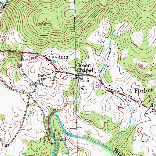 Topographic Map of Greer Chapel, TN