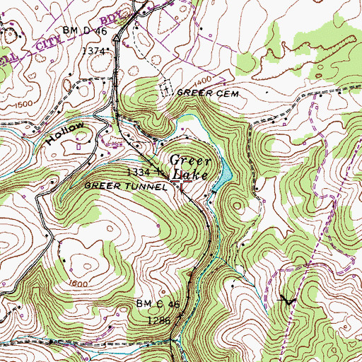 Topographic Map of Greer Tunnel, TN