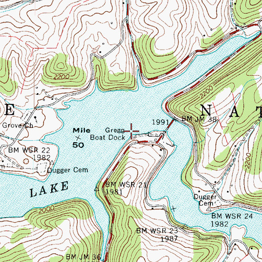 Topographic Map of Gregg Boat Dock, TN