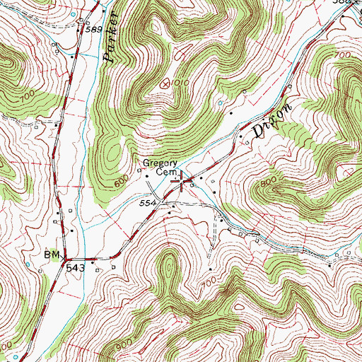 Topographic Map of Gregory Cemetery, TN