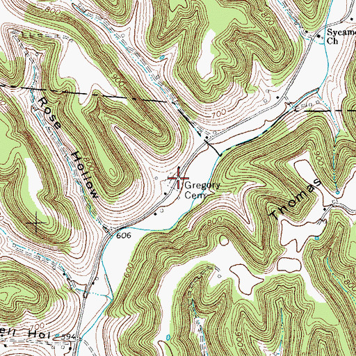 Topographic Map of Gregory Cemetery, TN