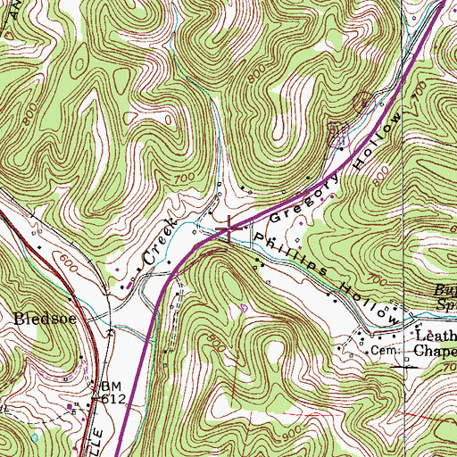 Topographic Map of Gregory Hollow, TN