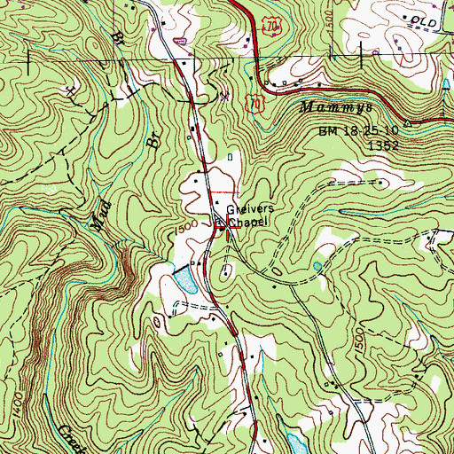 Topographic Map of Greivers Chapel, TN