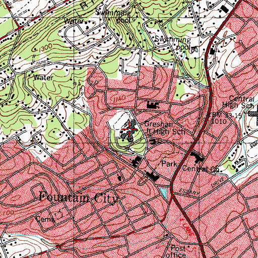 Topographic Map of Gresham Middle School, TN