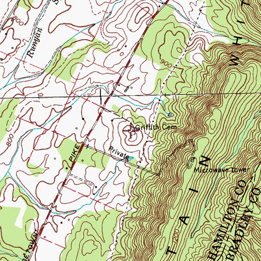 Topographic Map of Griffith Cemetery, TN
