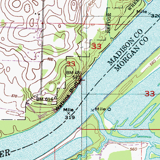 Topographic Map of Watkins Bluff, AL