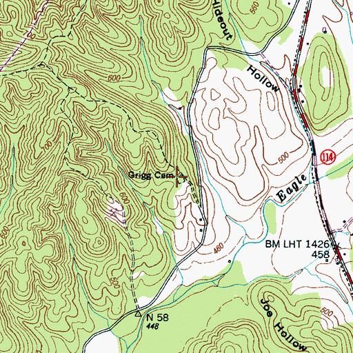 Topographic Map of Grigg Cemetery, TN