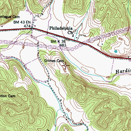 Topographic Map of Grimes Cemetery, TN