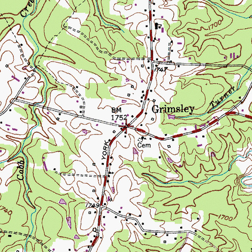 Topographic Map of Grimsley, TN