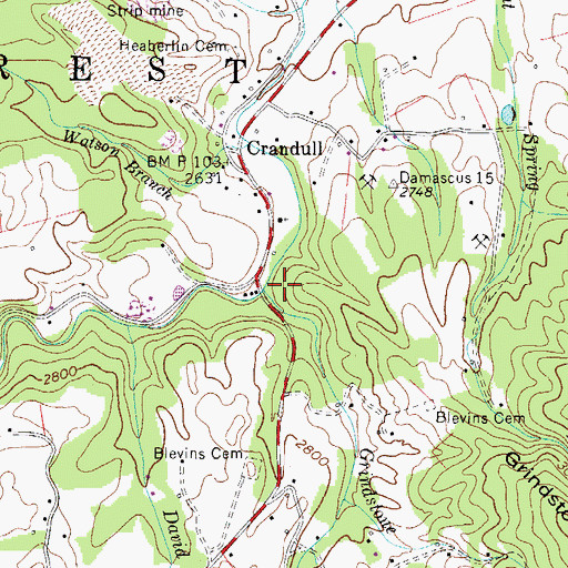 Topographic Map of Grindstone Branch, TN