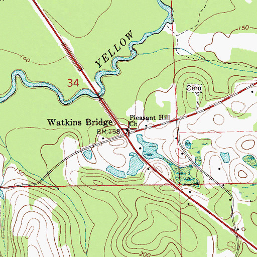 Topographic Map of Watkins Bridge, AL