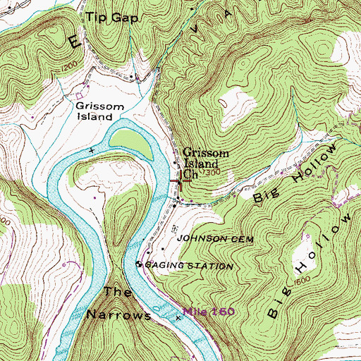 Topographic Map of Grissom Island Church, TN