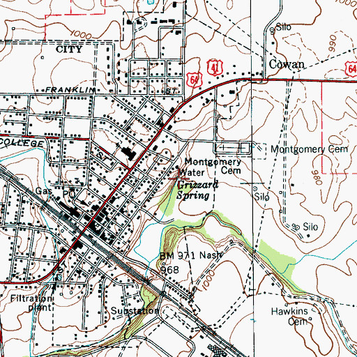 Topographic Map of Grizzard Spring, TN