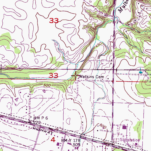 Topographic Map of Watkins Cemetery, AL