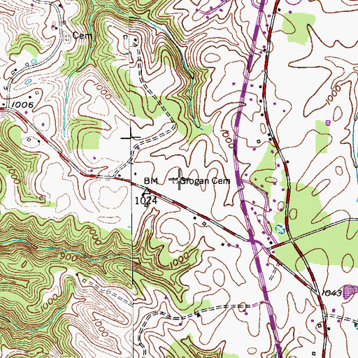 Topographic Map of Grogan Cemetery, TN