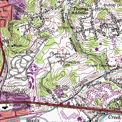 Topographic Map of Groseclose Cemetery, TN