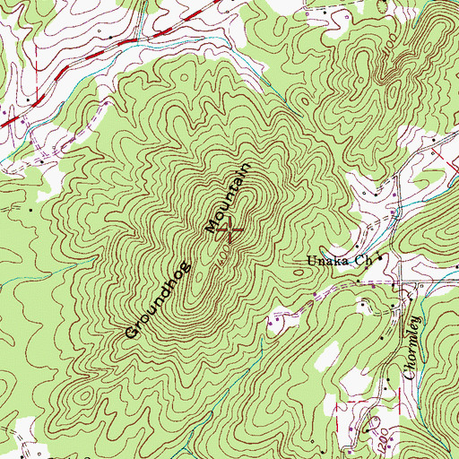 Topographic Map of Groundhog Mountain, TN