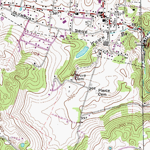 Topographic Map of Grove Cemetery, TN