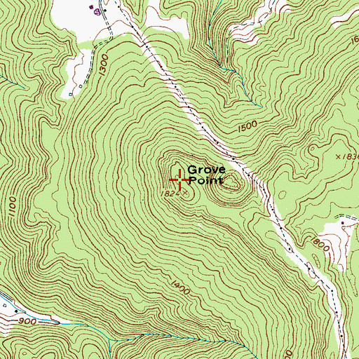 Topographic Map of Grove Point, TN
