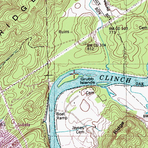 Topographic Map of Grubb Islands, TN