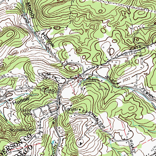 Topographic Map of Grubbs Cemetery, TN