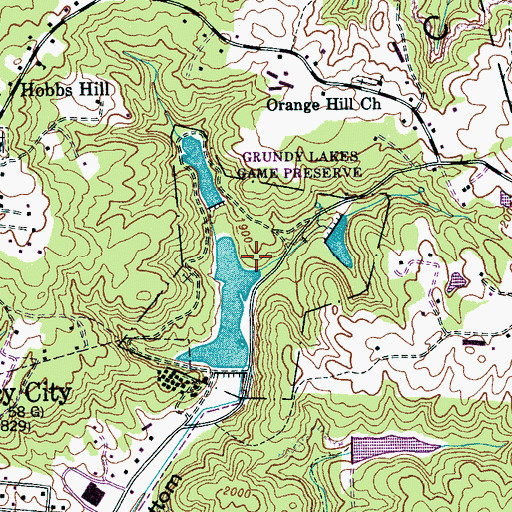 Topographic Map of Grundy Lakes Game Preserve, TN