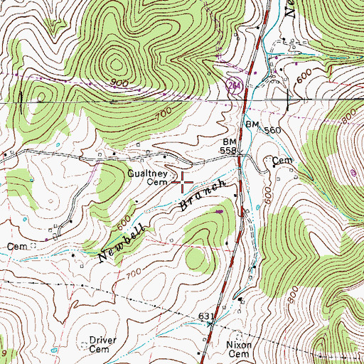 Topographic Map of Gualtney Cemetery, TN