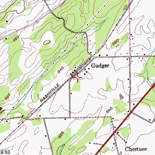 Topographic Map of Gudger, TN