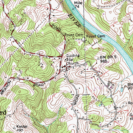 Topographic Map of Guiding Star Church, TN