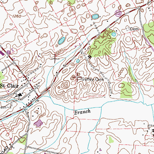 Topographic Map of Gulley Cemetery, TN