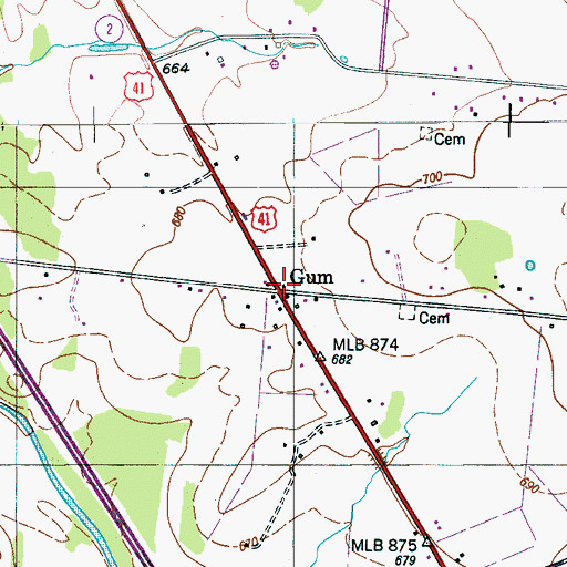Topographic Map of Gum, TN