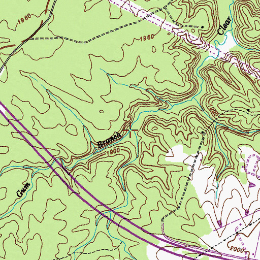 Topographic Map of Gum Branch, TN
